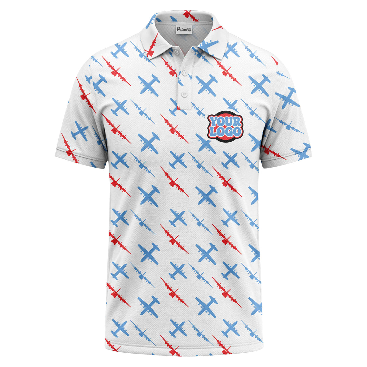 airplane silhouette repeat aviation graphic polo shirt for men