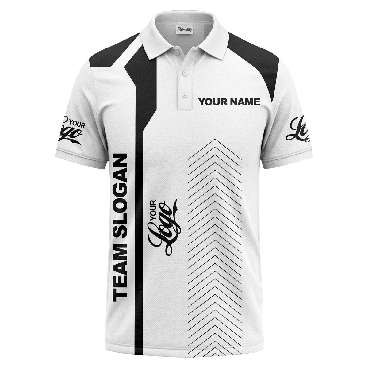 arrow repeat geometric logo & text custom polo shirt