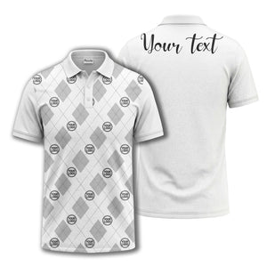 black white argyle diamond repeat pattern polo shirt with custom logo