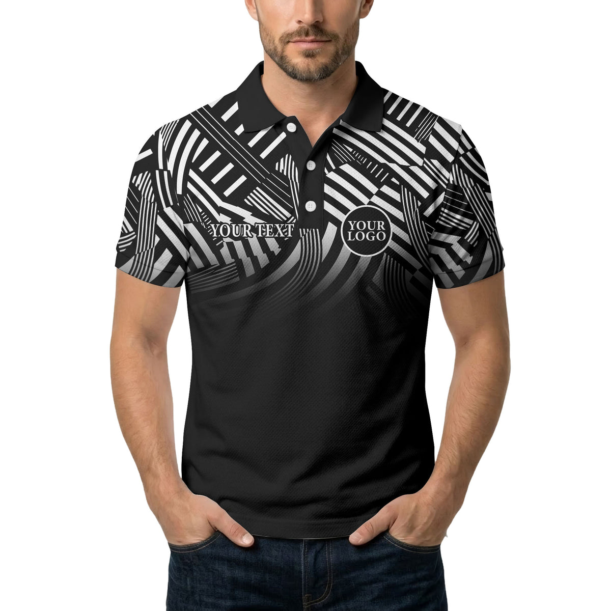 bold geometric stripes customizable polo shirt for men