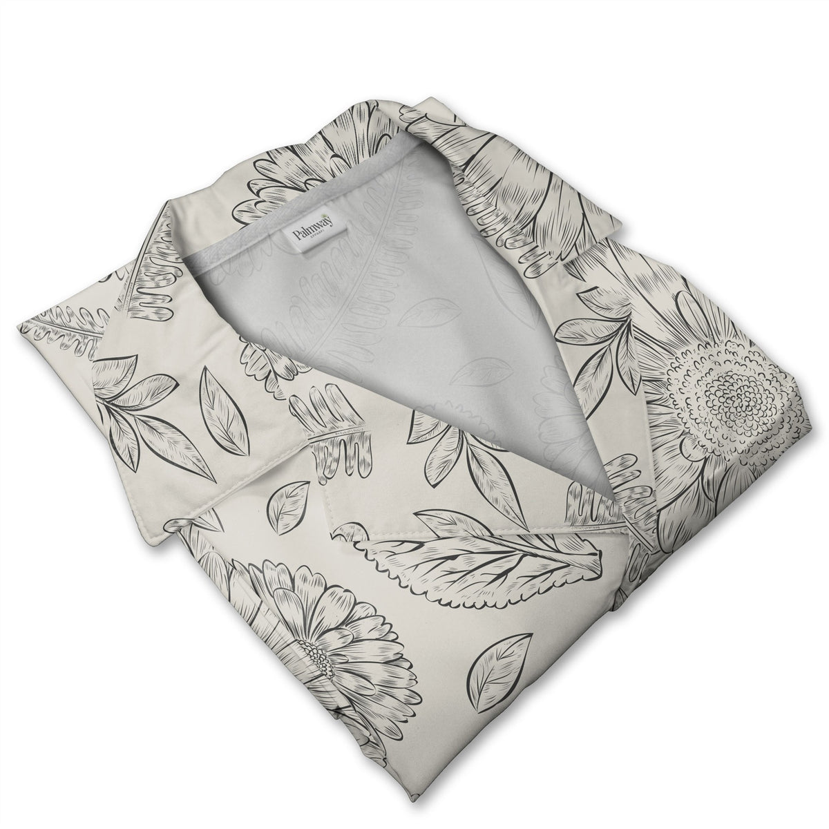 Botanical Line Art Flower Hawaiian Shirt with Fern Fronds Vintage