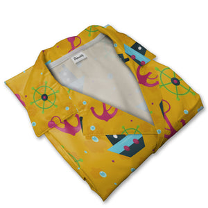 Cartoon Nautical Boat & Ship Wheel Hawaiian Shirt – Anchor & Bubble Design