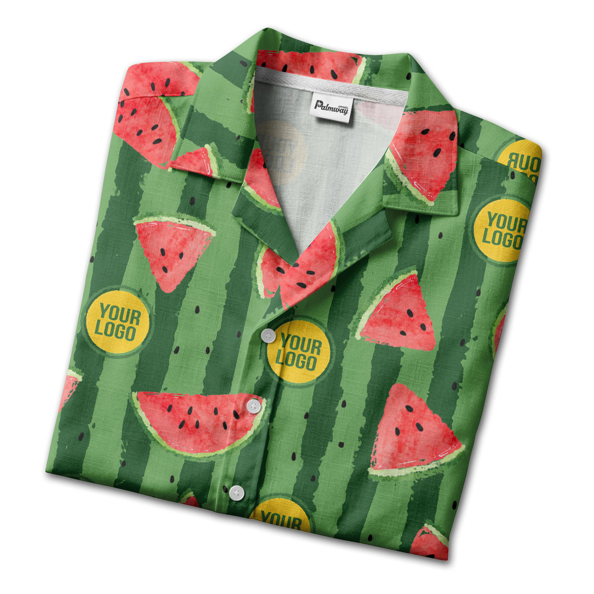 coral watermelon slices & bold green stripes fun cartoon hawaiian shirt
