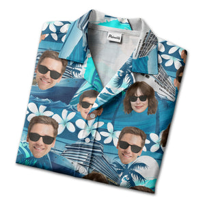 cruise ship silhouettes & plumeria hawaiian shirt