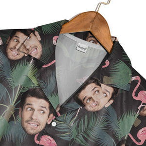 Custom Face with Flamingos Hawaiian Shirt in Navy Tropical Design
