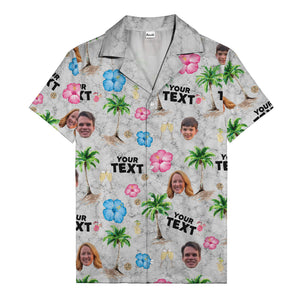 custom faces palm trees hibiscus watercolor hawaiian shirt for men
