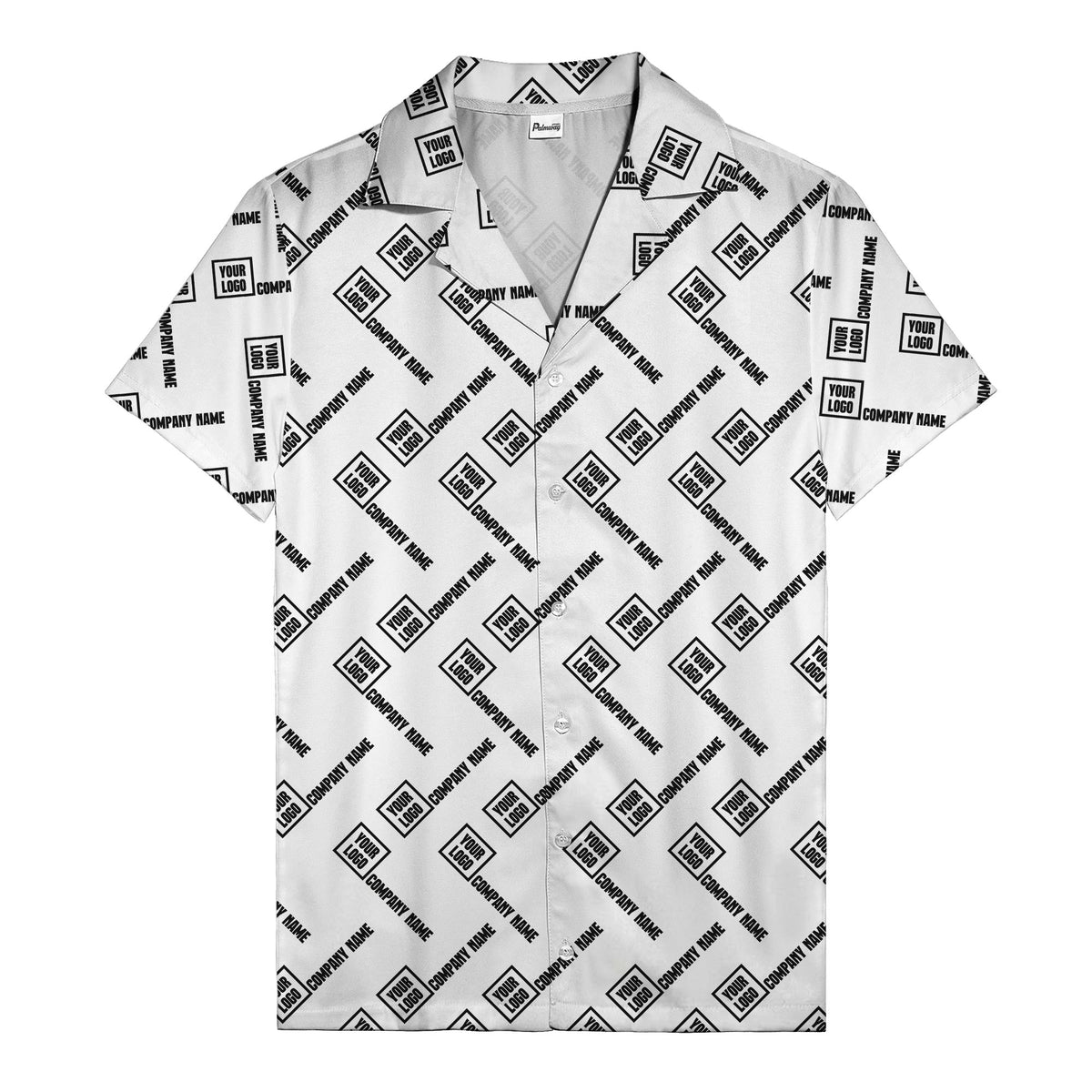 custom logo & company name repeat black hawaiian shirt for men