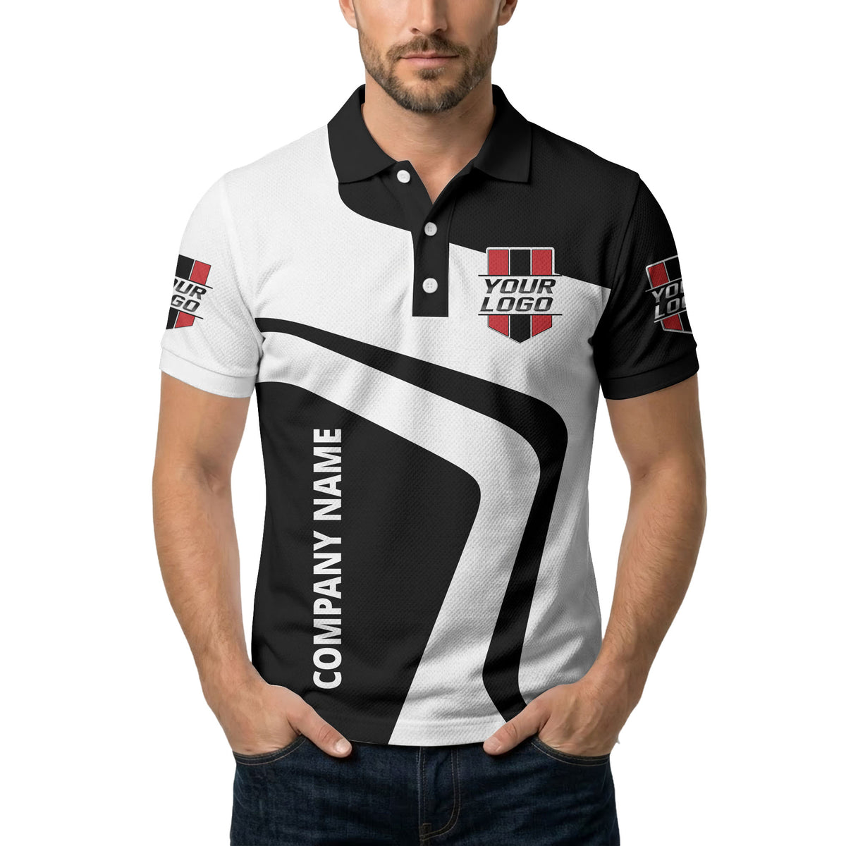 custom logo diagonal stripe corporate polo shirt for business uniforms