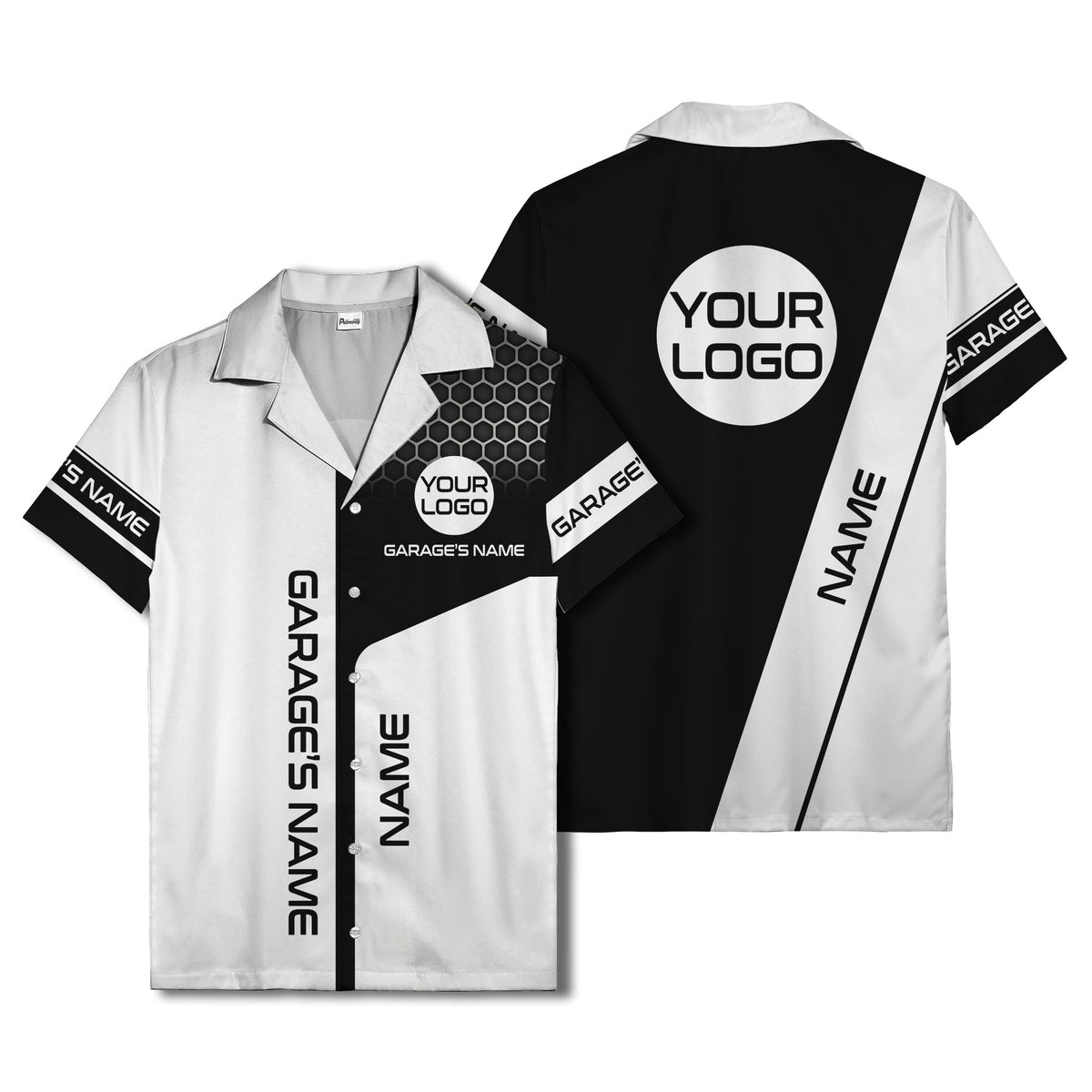 custom logo hexagonal honeycomb automotive hawaiian shirt for men