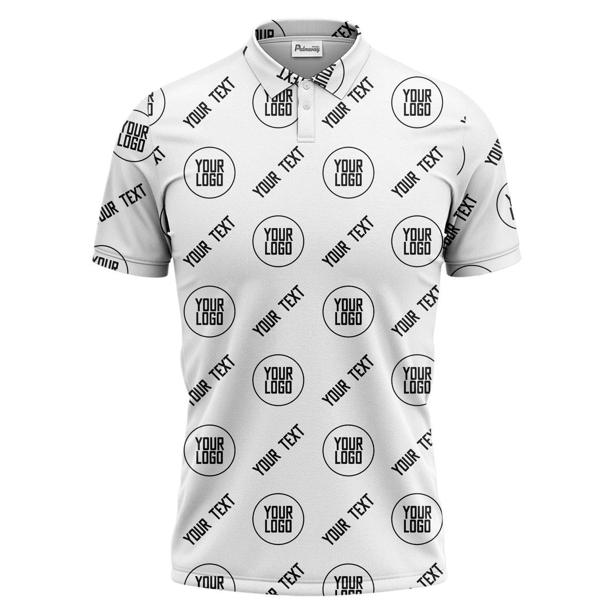 custom logo & text repeat pattern black personalized polo shirt for men