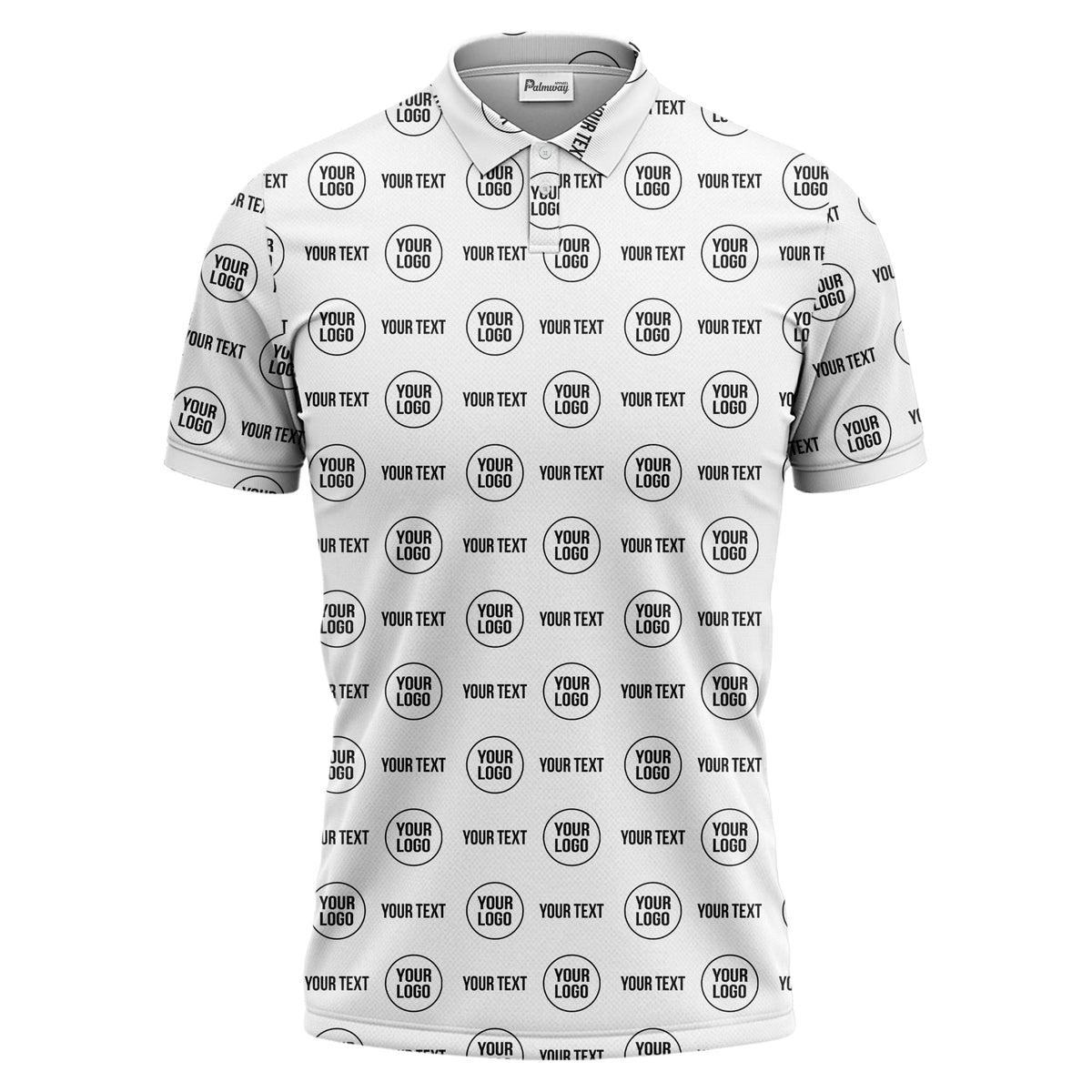 custom logo & text repeat pattern black polo shirt for men