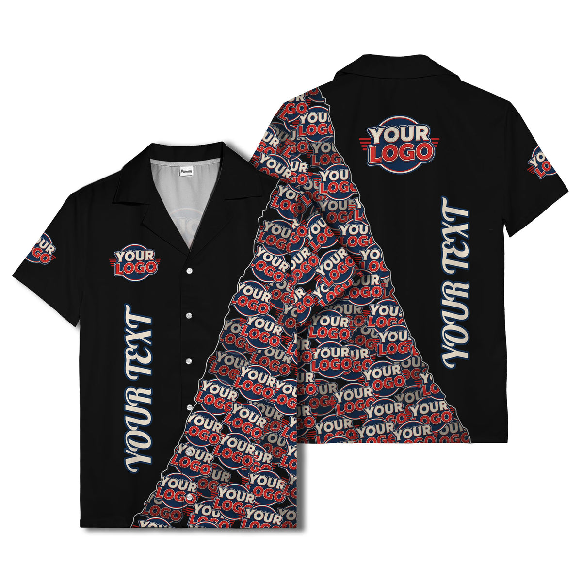 custom logo & vertical text repeat pattern hawaiian shirt