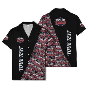 custom logo & vertical text repeat pattern hawaiian shirt