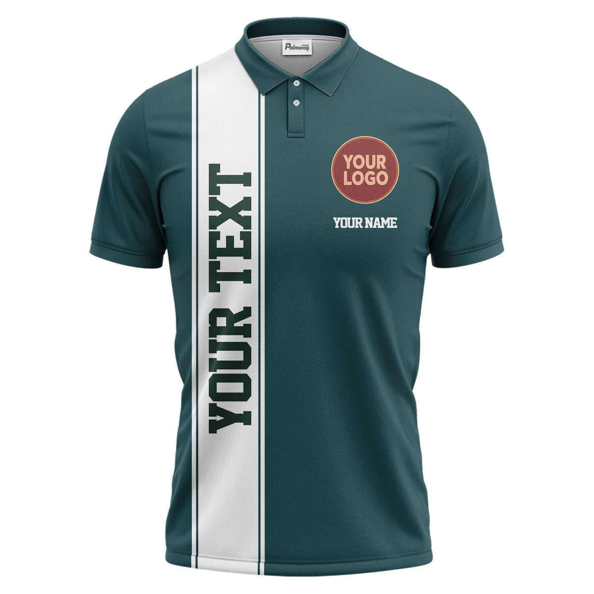 custom multi color repeating striped logo text sports polo shirt for team athletic events