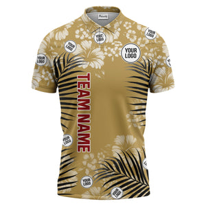 custom multi color tropical hibiscus palm leaf floral golf polo shirt for men