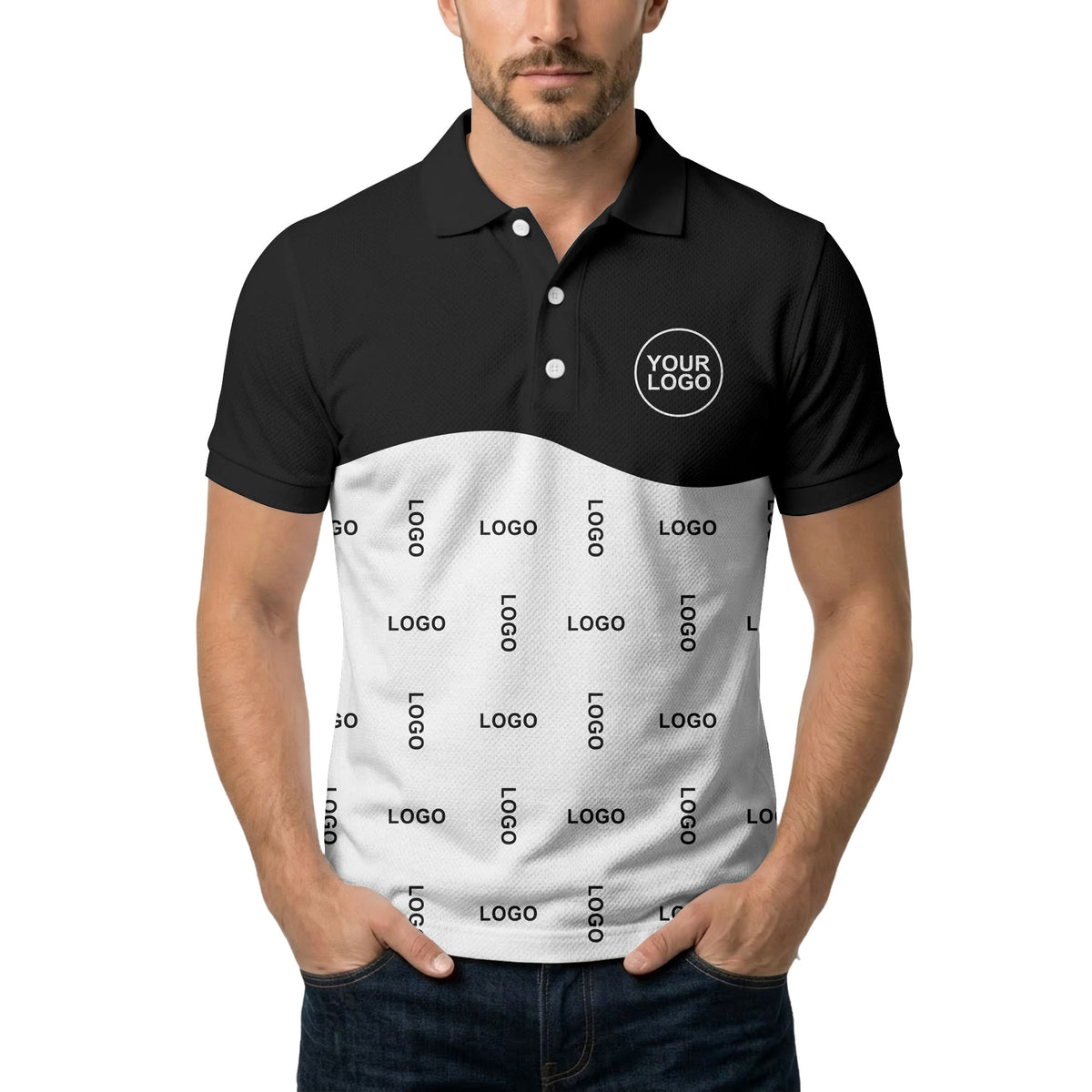 customizable monochrome logo repeat graphic polo shirt for professionals