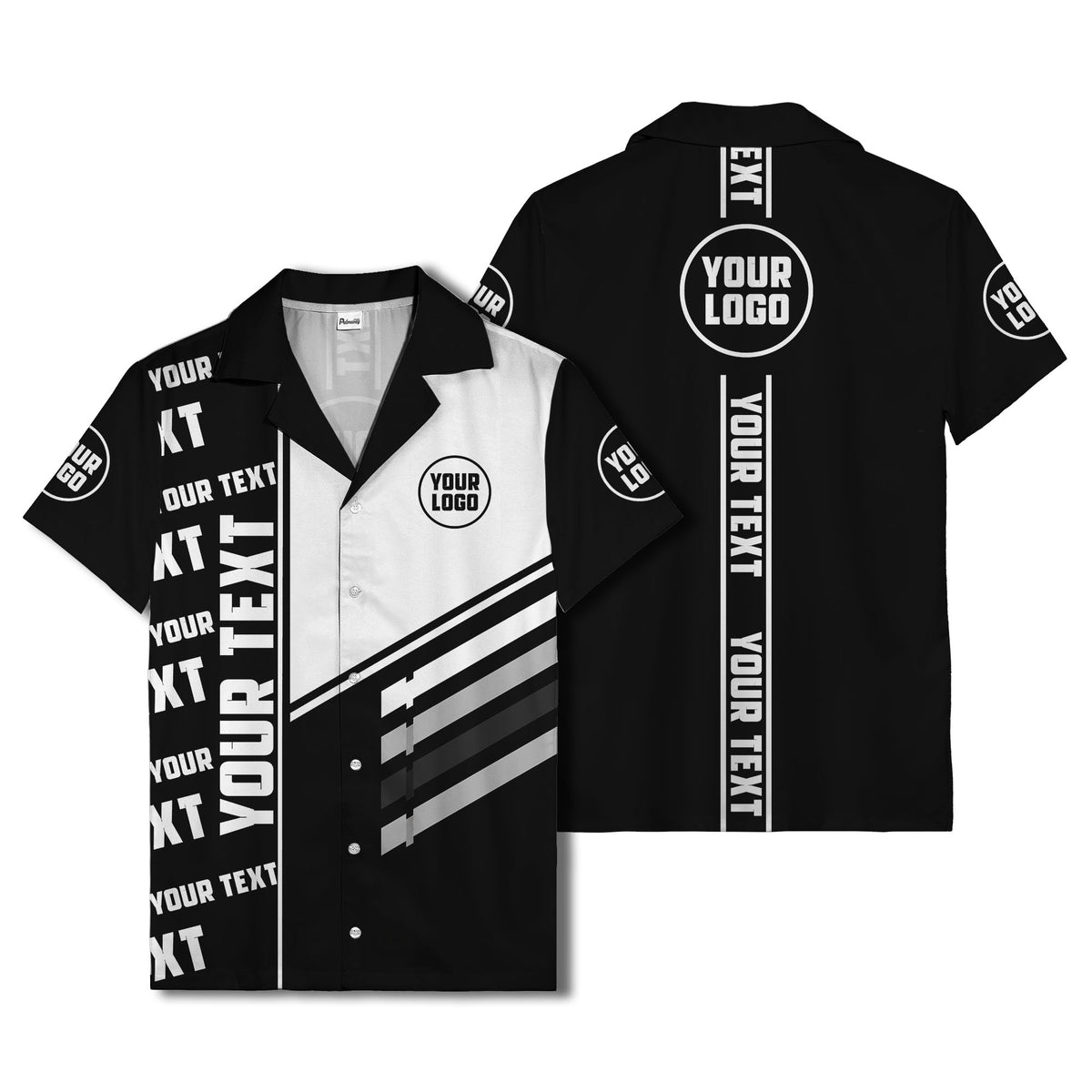 diagonal stripes custom logo repeat graphic hawaiian shirt