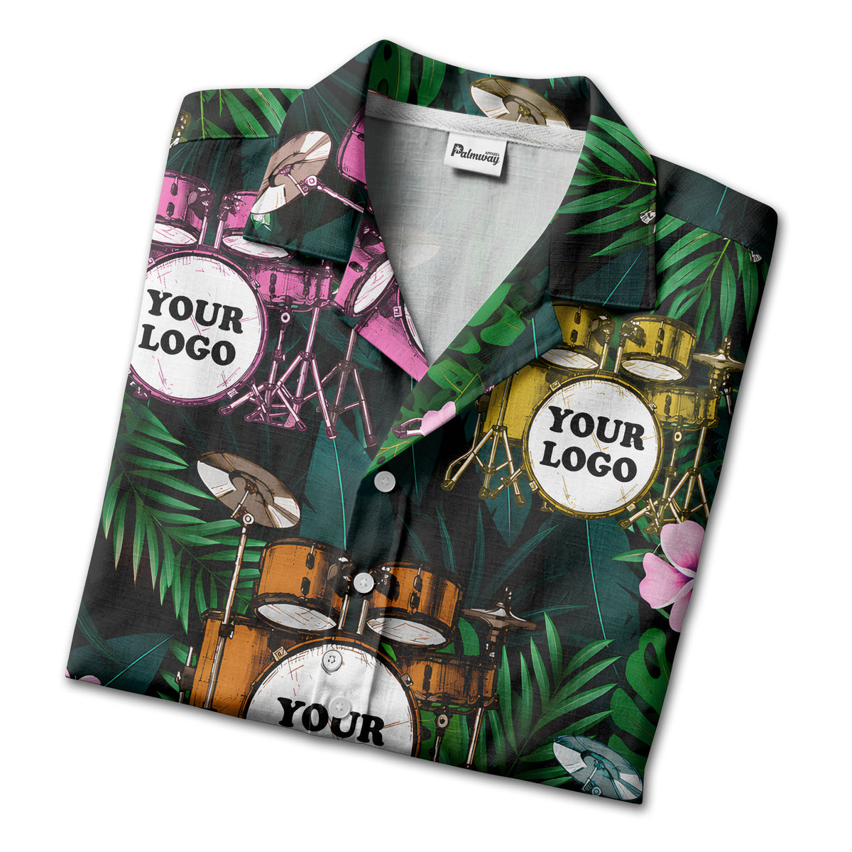drum kits & tropical flowers aloha hawaiian shirt for musicians