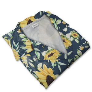 Elegant Watercolor Sunflower Hawaiian Shirt with Buds on Navy Blue