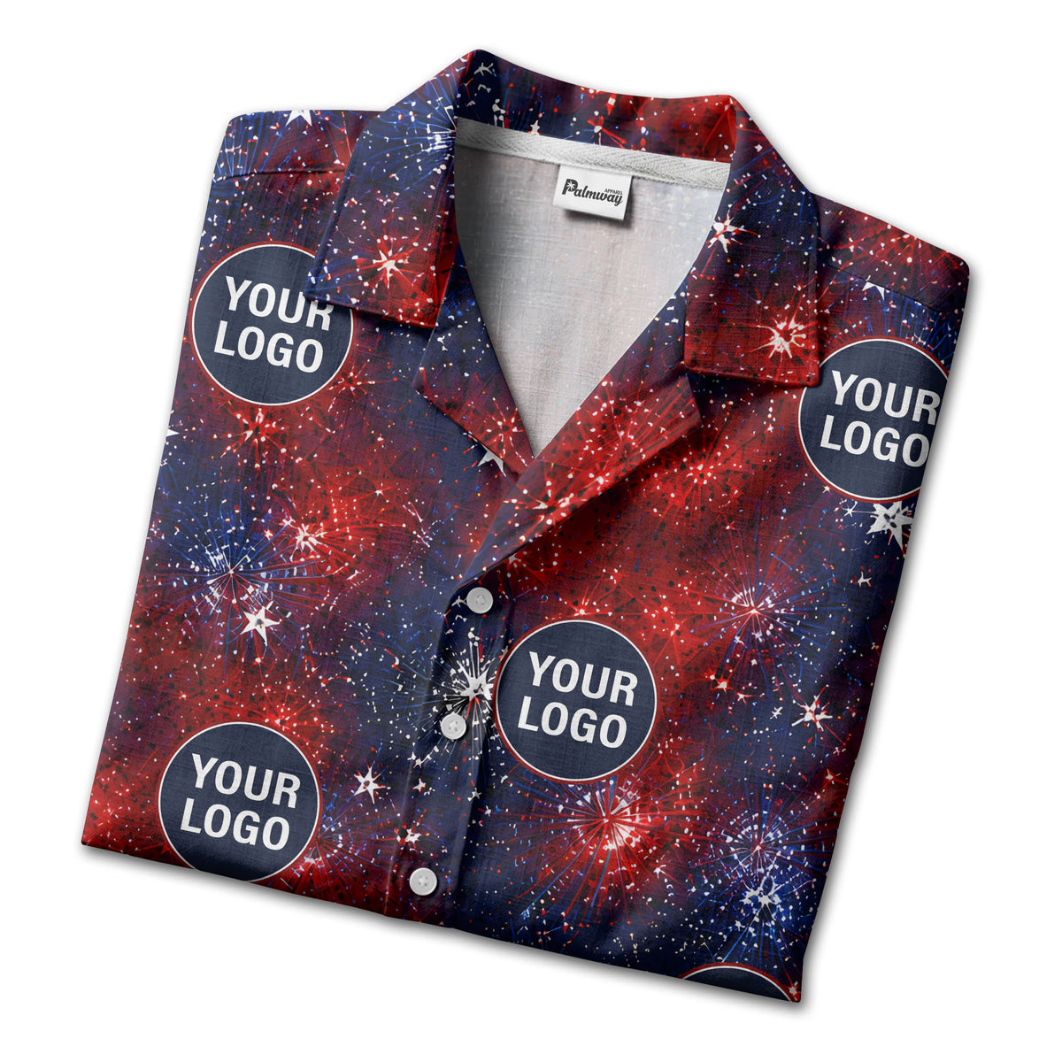 fireworks & custom logos patriotic all over print hawaiian shirt