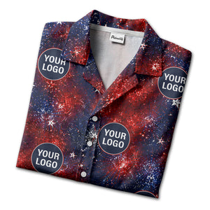 fireworks & custom logos patriotic all over print hawaiian shirt