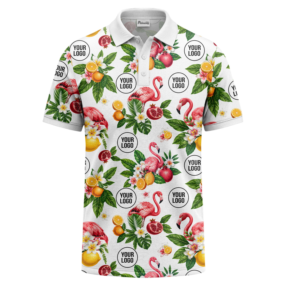 flamingo & lemon watercolor print polo shirt for men