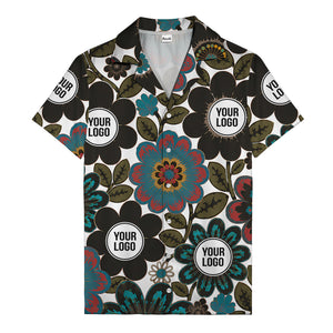 floral mandala & custom logo circle hawaiian shirt for men