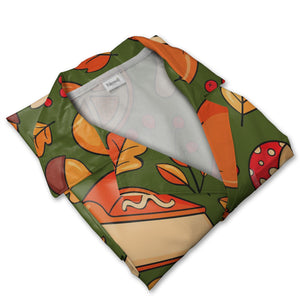 Forest Floor Hawaiian Shirt with Oak Leaves Acorns and Spotted Mushrooms