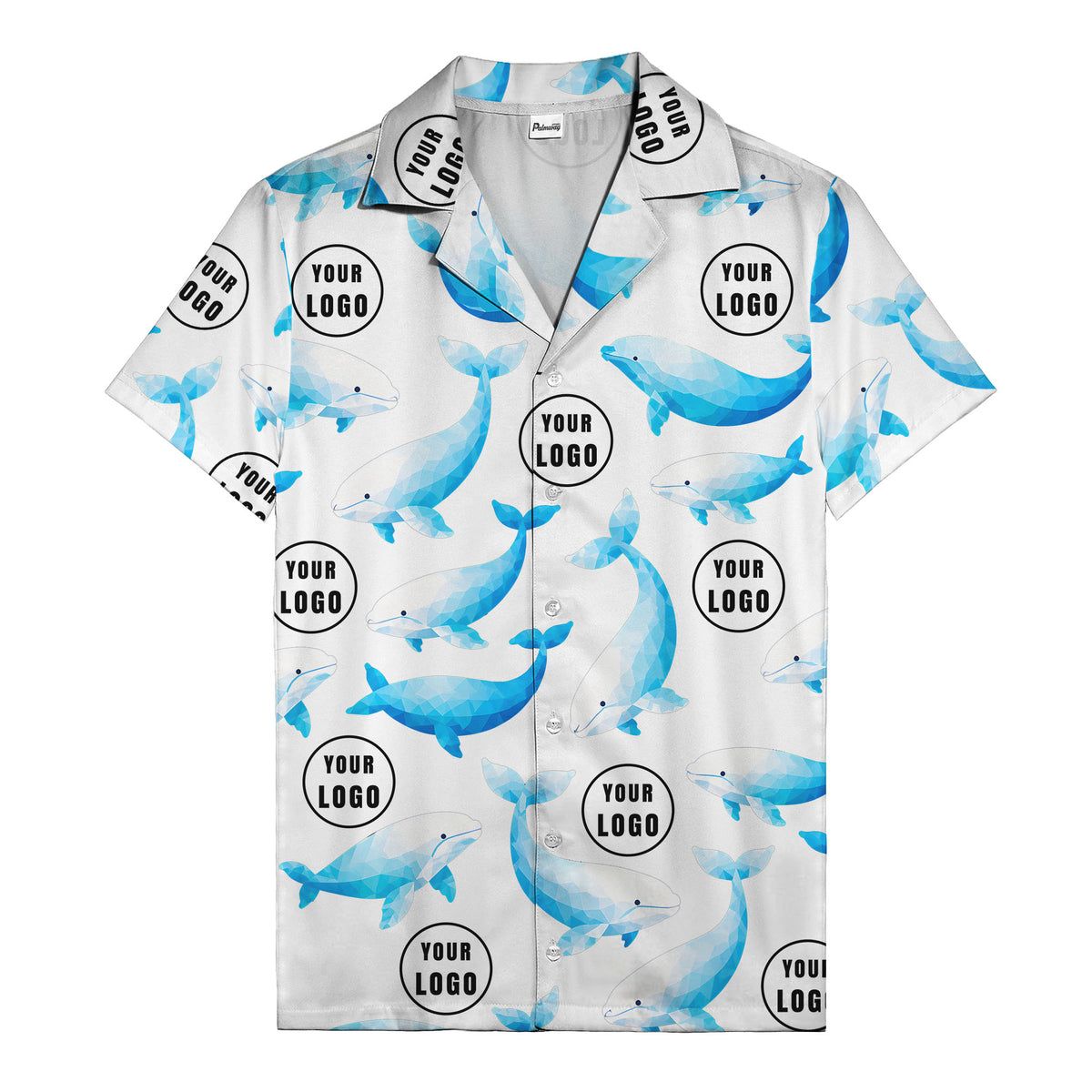geometric beluga whales & custom logo circles hawaiian shirt for oceanic adventures