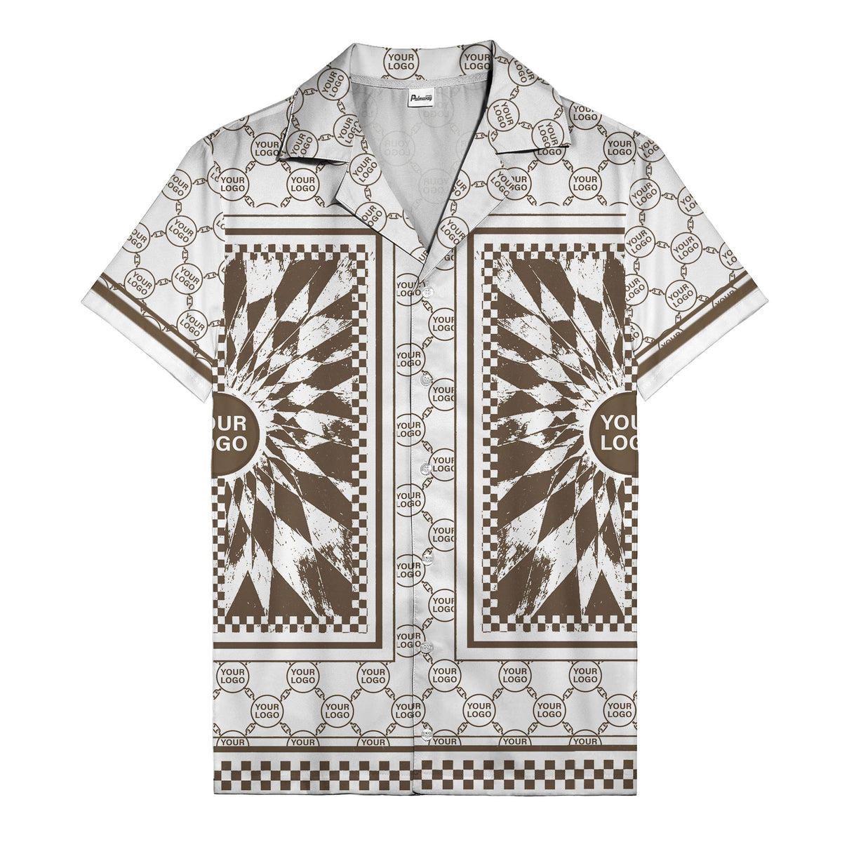 geometric palm leaves checkerboard border hawaiian shirt for men