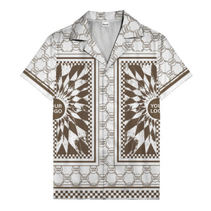 geometric palm leaves checkerboard border hawaiian shirt for men