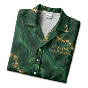 gold palm trees over emerald ocean waves cruise ship hawaiian shirt