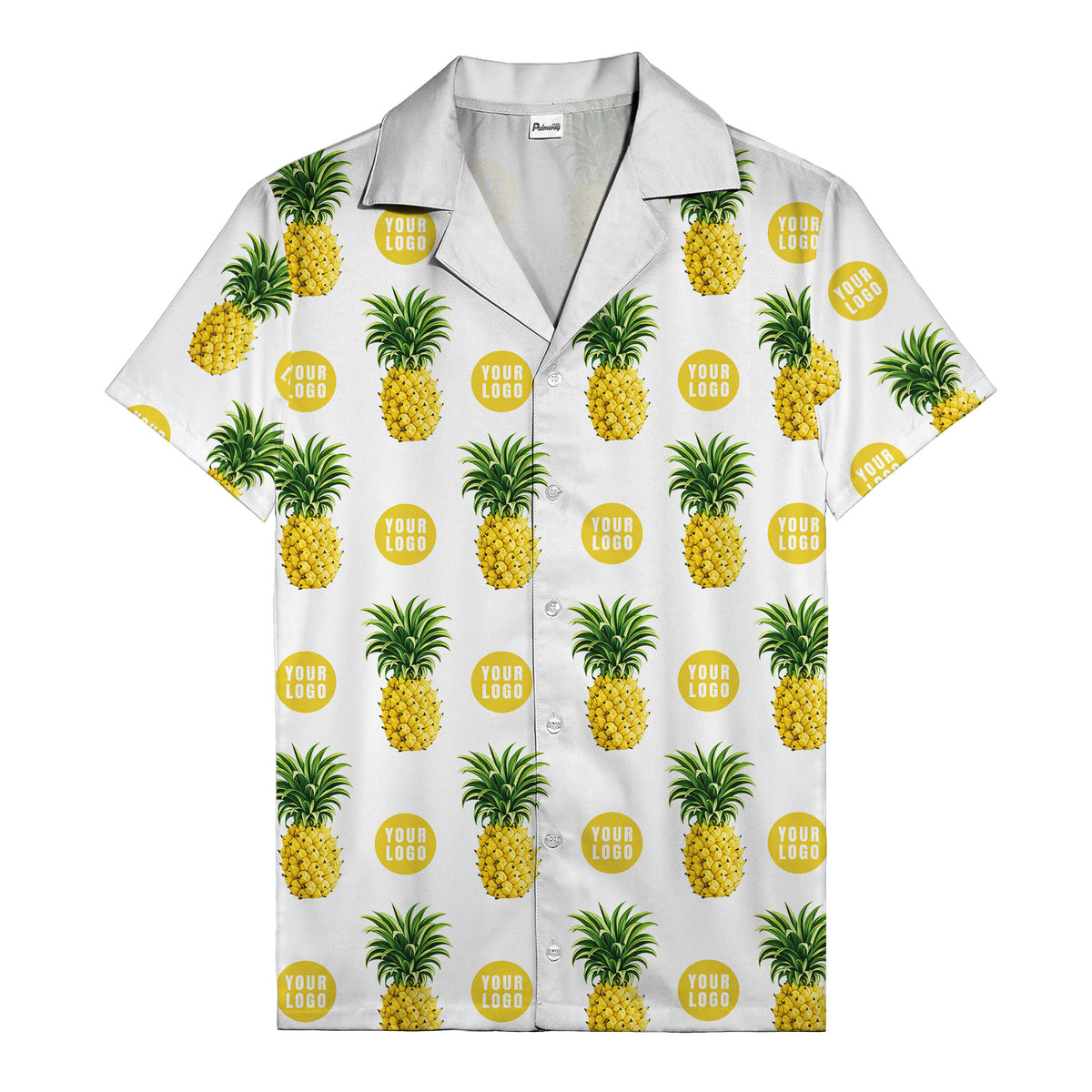 golden pineapple repeat & custom logo circles black hawaiian shirt