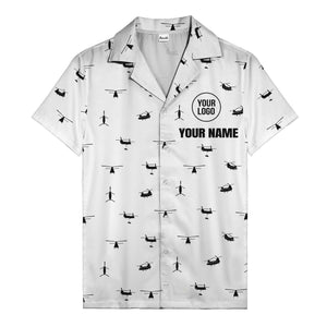 helicopter silhouette repeat military graphic hawaiian shirt for men