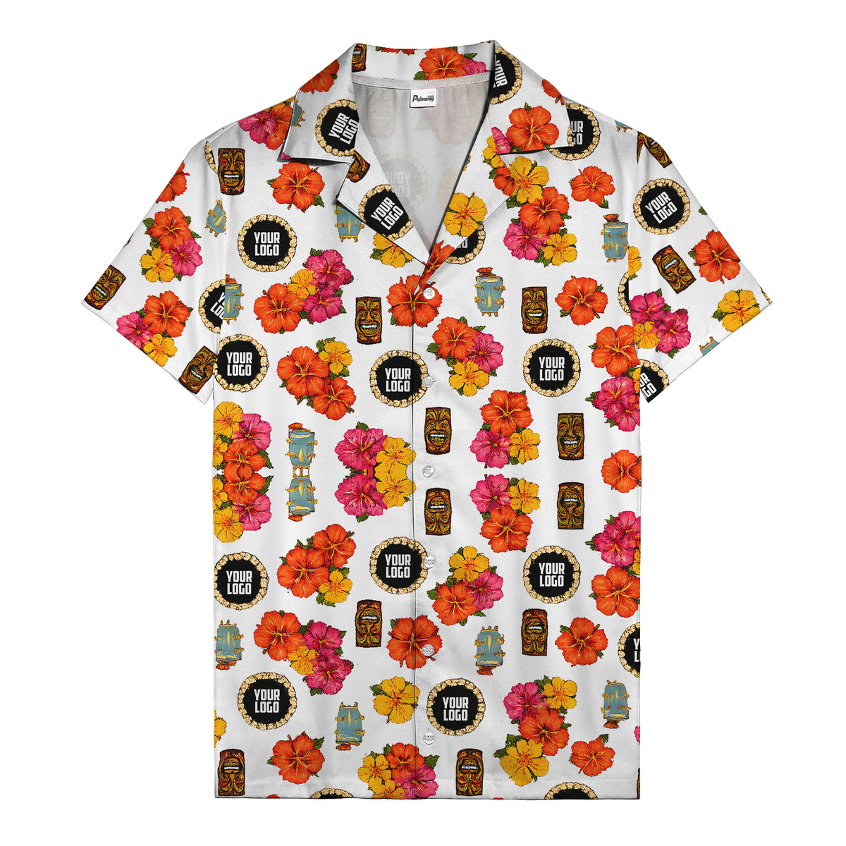 hibiscus & tiki masks all-over print hawaiian shirt for beach getaway