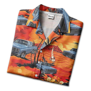 illustrated pickup trucks cruising palms tropical hawaiian shirt for men