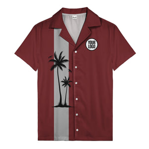 illustrated tropical island palm trees & birds yellow hawaiian shirt for men