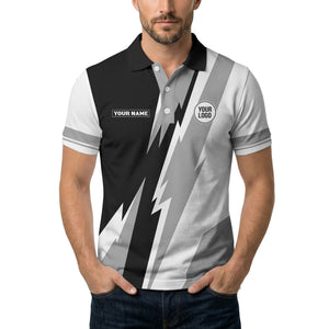 lightning bolt & geometric stripes polo shirt for men