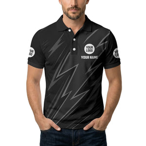 lightning bolt pattern with custom logo and name polo shirt for men