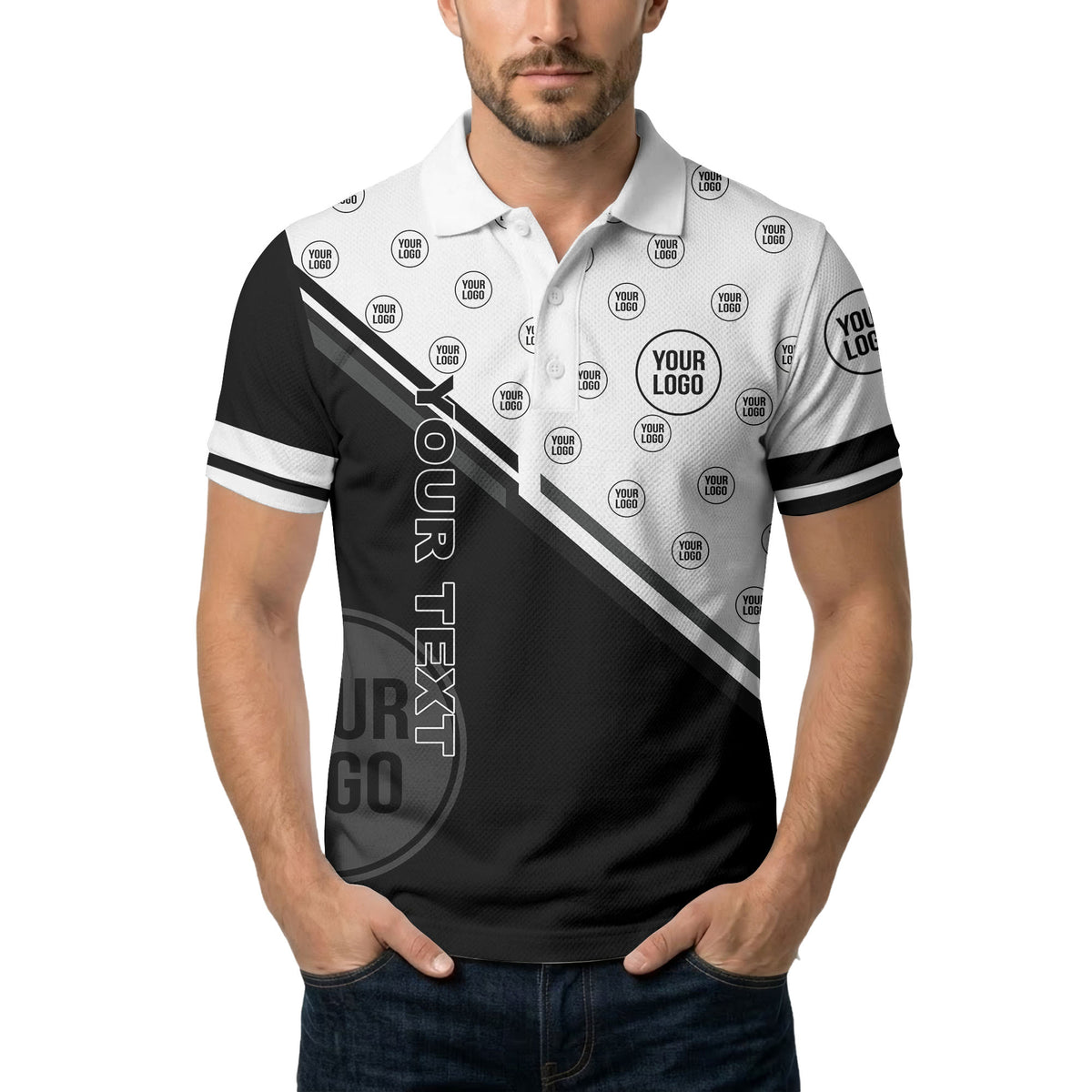 logo repeat diagonal stripe customizable polo shirt for teams