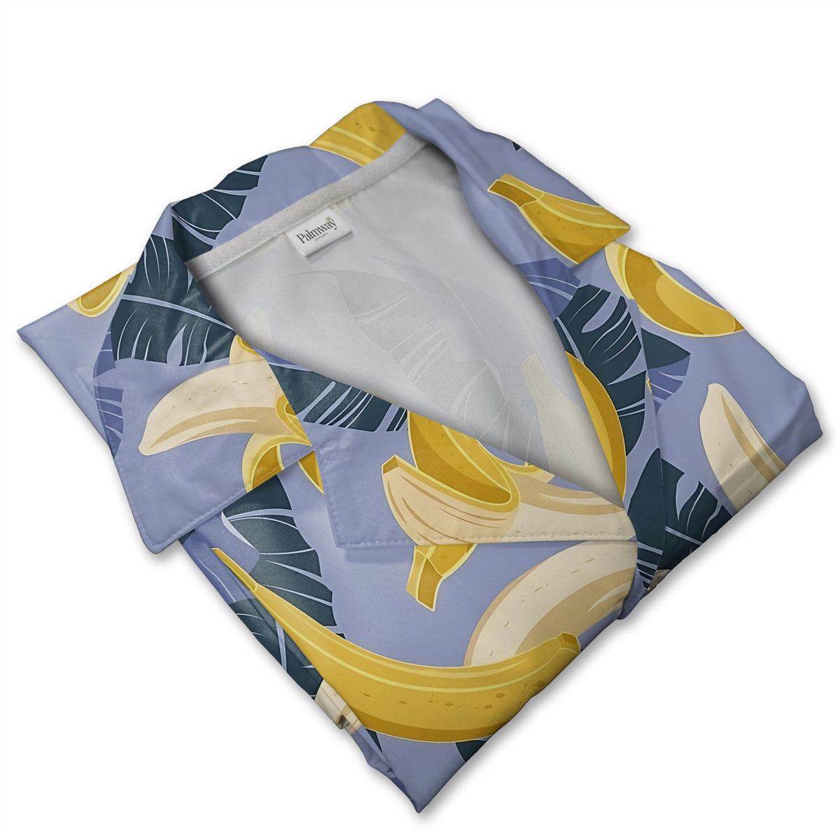 Modern Banana Hawaiian Shirt with Teal Leaves on Soft Lavender