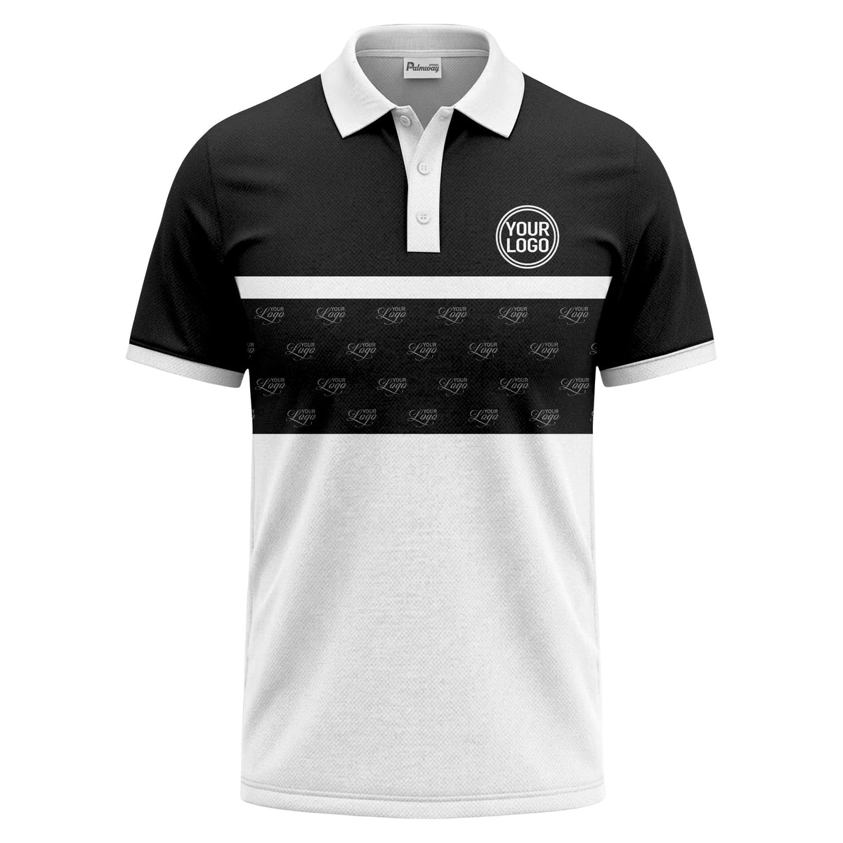 monochrome custom logo repeat stripe polo shirt for men