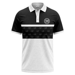 monochrome custom logo repeat stripe polo shirt for men