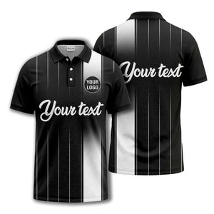 monochrome gradient vertical stripes with custom logo text polo shirt