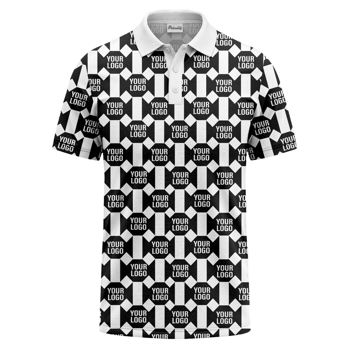 monochrome hexagon repeat custom logo geometric polo shirt for men