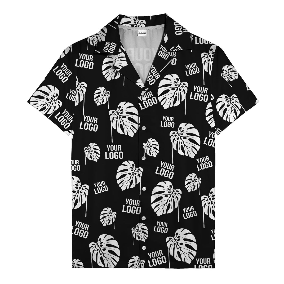 monstera leaves & custom logo repeat black white hawaiian shirt