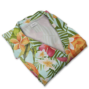 Pale Cream Watercolor Hibiscus Hawaiian Shirt with Berries and Paint Splatters