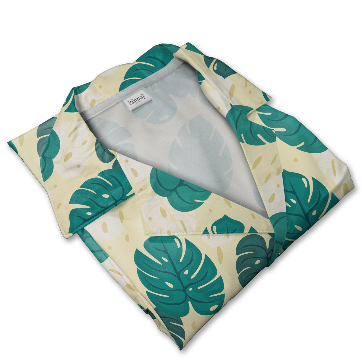 Pale Cream Yellow Modern Graphic Monstera Hawaiian Shirt with Abstract Dots