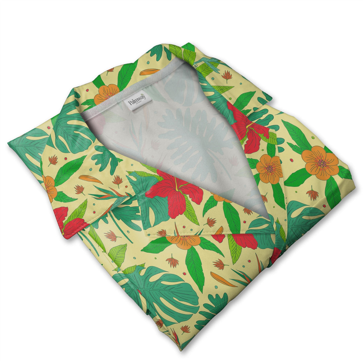 Pale Yellow Monstera Bird of Paradise Hawaiian Shirt with Philodendron Pattern