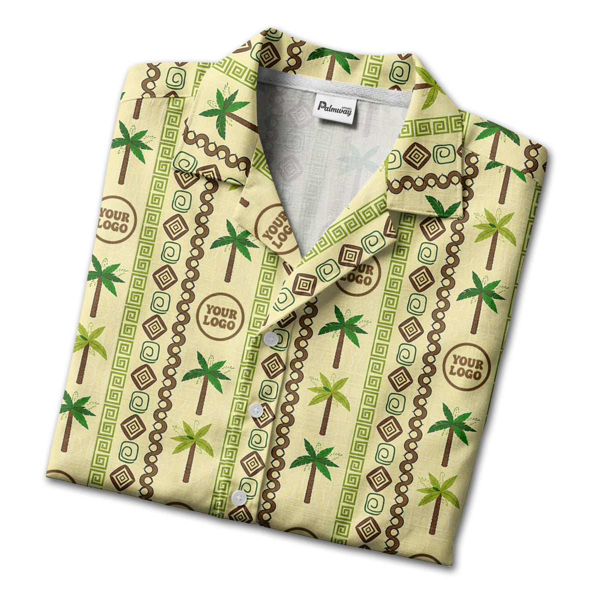 palm tree & monogram logo repeat vintage beige hawaiian shirt